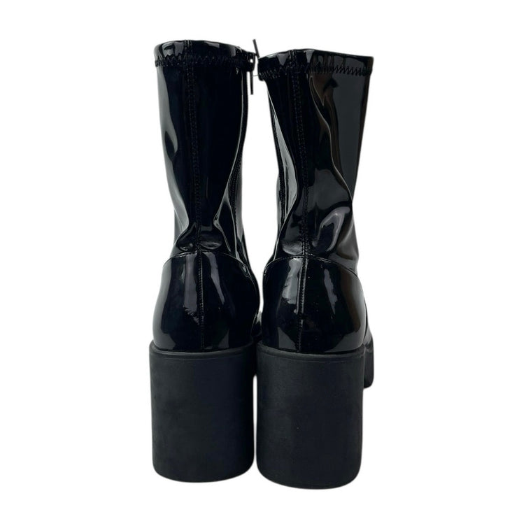 Aldo Upstep Black Patent Leather Almond Toe Block Heel Platform Ankle Boots 10