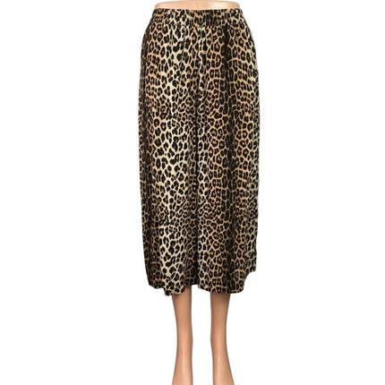 H&M Women's Tan Leopard Animal Print High Rise Baggy Cropped Wide Leg Pants 2