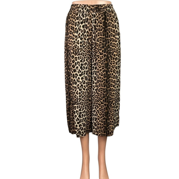 H&M Women's Tan Leopard Animal Print High Rise Baggy Cropped Wide Leg Pants 2