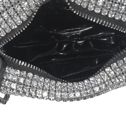 Women's Silver Black Rhinestone Sparkly Chain Crossbody Shoulder Handbag OS