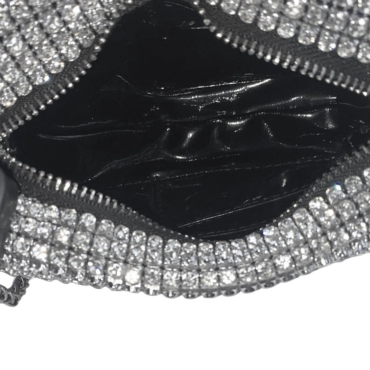 Women's Silver Black Rhinestone Sparkly Chain Crossbody Shoulder Handbag OS