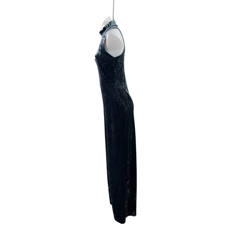 Forever 21 Black Velvet Velour Sleeveless Halter Neck Wide Leg Romper Jumpsuit L