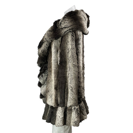 Jackets Galore By John Farah Black Striped Faux Fur Shawl Ruffle Jacket Size L