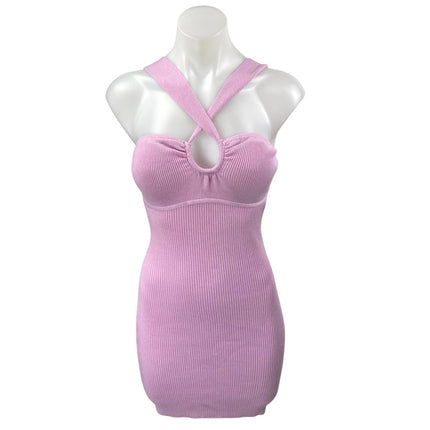 Abercrombie & Fitch Pink Rib Knit Sleeveless Halter Mini Tank Bodycon Dress Sz S