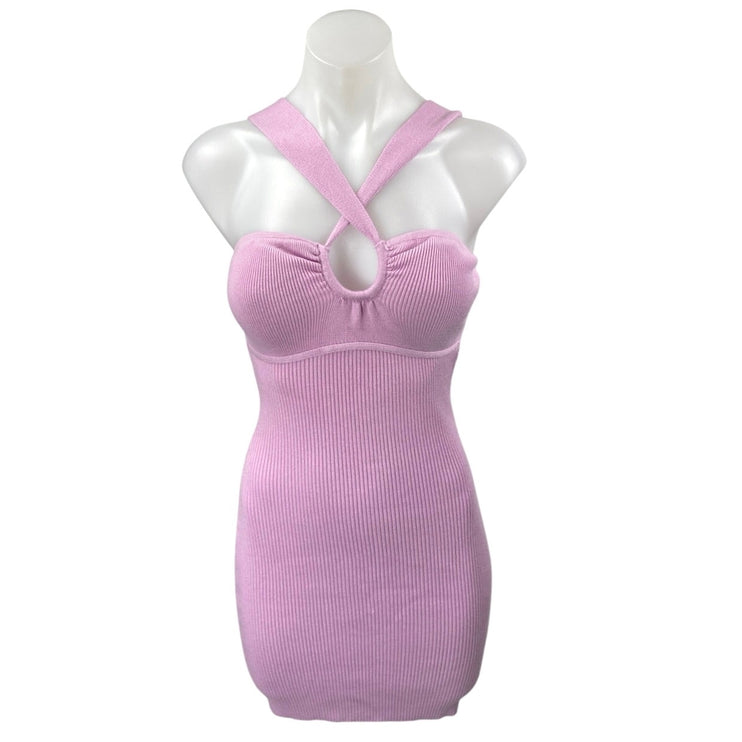 Abercrombie & Fitch Pink Rib Knit Sleeveless Halter Mini Tank Bodycon Dress Sz S