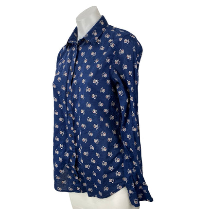 Uniqlo Women's Navy Blue Floral Cotton Long Sleeve Button Down Shirt Top Size S