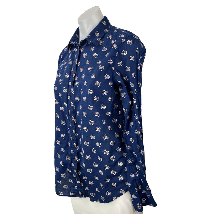 Uniqlo Women's Navy Blue Floral Cotton Long Sleeve Button Down Shirt Top Size S