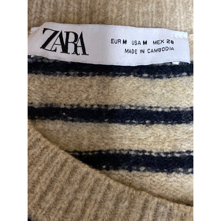 Zara Women's Beige Wool Striped Long Sleeve Button Down Cardigan Sweater Top M