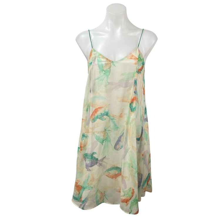 Zara Multicolor Watercolor Fish Print Sleeveless Camisole Mini Slip Dress Sz XS0