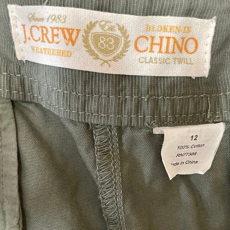 J.Crew Green Mid Rise Belt Buckle Classic Twill Utility Chino Mini Shorts Sz 12