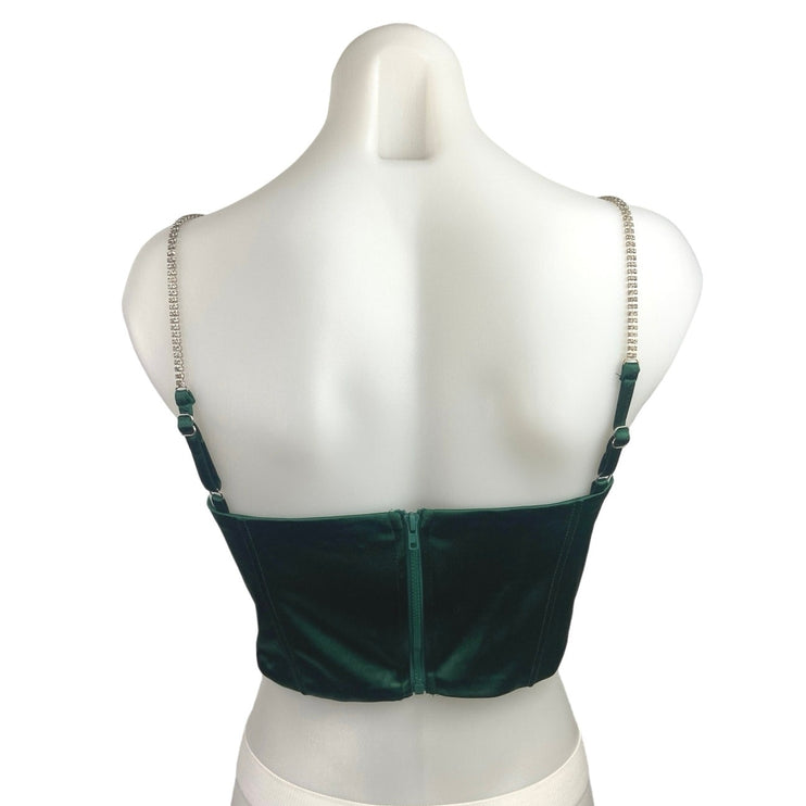 Women's Green Chain Strap Pleated Asymmetric Crop Corset Camisole Tank Top Size M