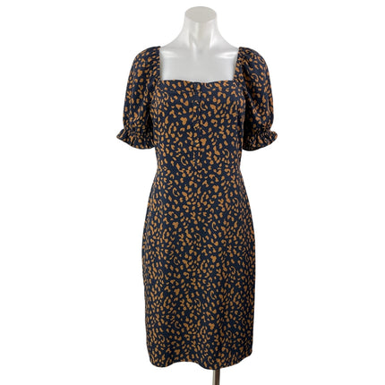 Chelsea 28 Blue Short Puff Sleeve Animal Print Leopard Mini Sheath Dress Size S