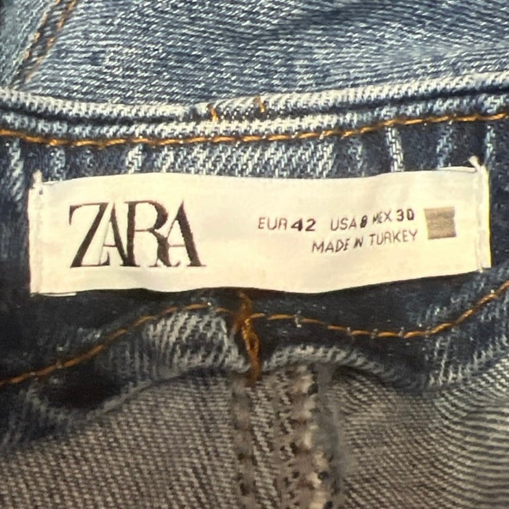 Zara Women's Blue Medium Wash Wide Leg High Waist Ankle Crop Denim Jeans Size 8