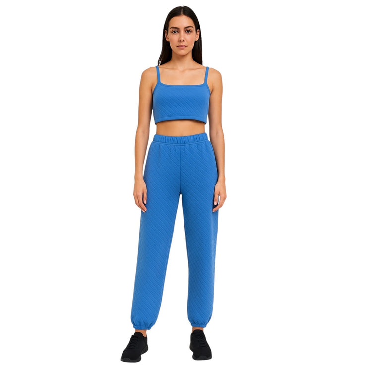 Princess Polly Blue Quilted Sleeveless Tank Crop Top Jogger Sweat Pants Size 4
