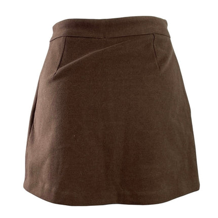 Bongbly Women's Dark Brown High Rise Slit Zip Mini Skirt Skort Shorts Size S