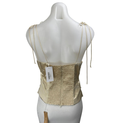 NEW Reformation Gold 100% Silk Sleeveless Cami Camisole Smocked Crop Tank Top 10