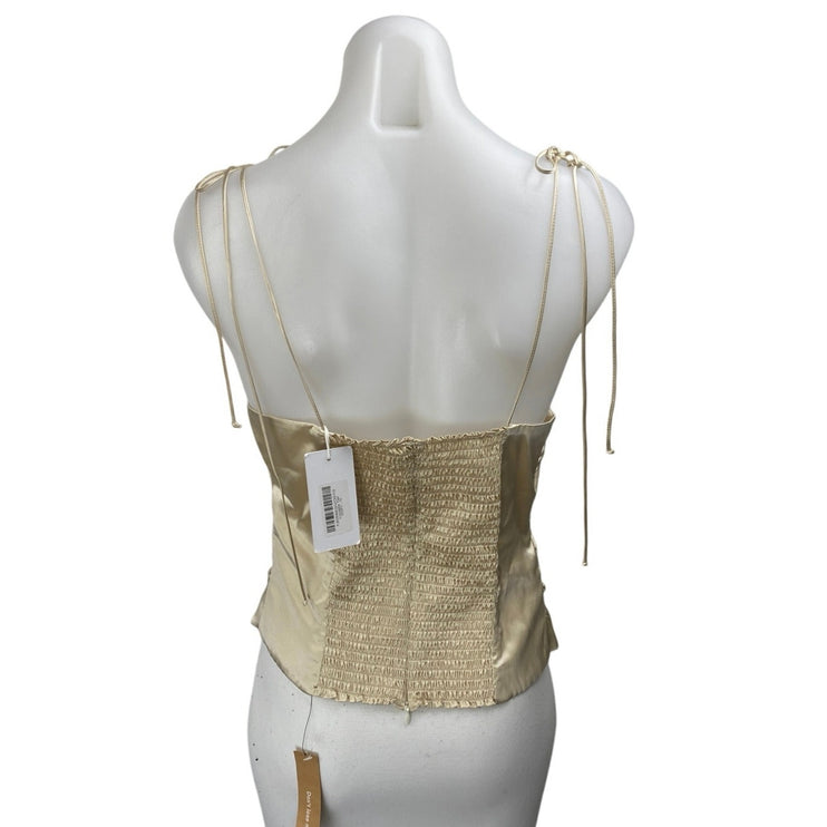 NEW Reformation Gold 100% Silk Sleeveless Cami Camisole Smocked Crop Tank Top 10