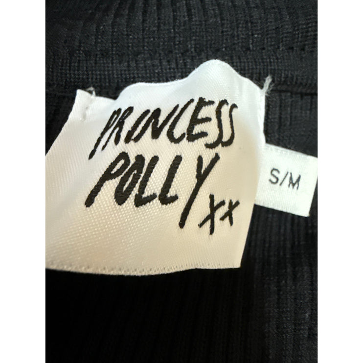 Princess Polly Black Long Sleeve Cutout Ribbed Knit Mock Neck Bodysuit Top S/M