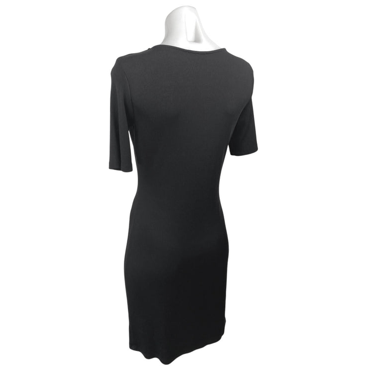 MNG Mango Women's Black Rib Knit Scoop Neck Short Sleeve Mini Bodycon Dress Sz 8