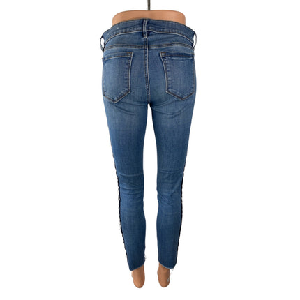 Loft Blue Side Striped Ripped Distressed High Rise Skinny Denim Jeans Pants Sz 2