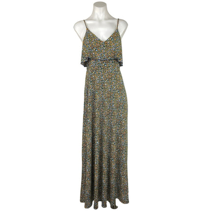 Michael Kors Green Quinn Floral Printed Flounce Spaghetti Strap Maxi Dress Sz S