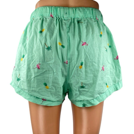 J.Crew Women's Green Graphic Print Flamingo High Rise Mini Lounge Shorts Size XS