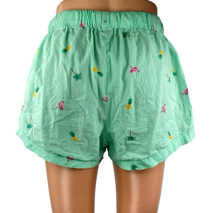 J.Crew Women's Green Graphic Print Flamingo High Rise Mini Lounge Shorts Size XS