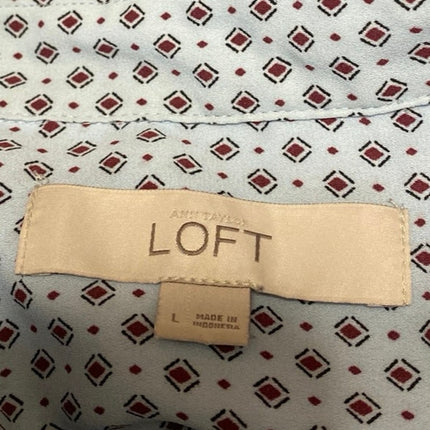 Ann Taylor LOFT Blue Long Sleeve Printed Button Up Blouse Shirt Top Size L