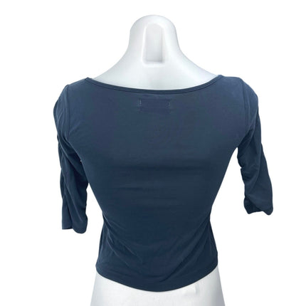 Urban Outfitters Navy Blue Ruched Short Sleeve Stretch T Shirt Tee Top Size S