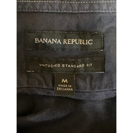 Banana Republic Men's Black Linen Untucked Long Sleeve Button Down Cargo Shirt M