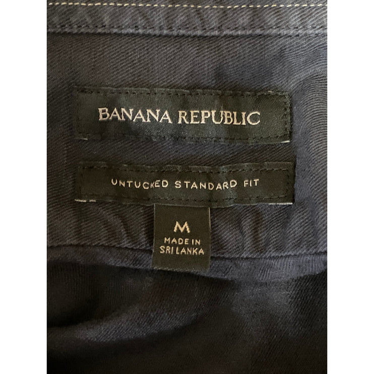 Banana Republic Men's Black Linen Untucked Long Sleeve Button Down Cargo Shirt M