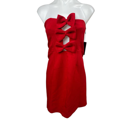NEW 4th + Reckless Red Bow Strapless Sleeveless Bandeau Mini Bodycon Dress Sz S