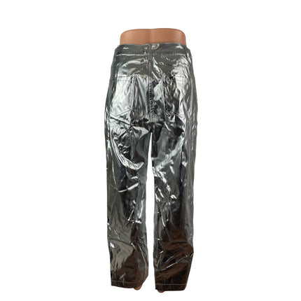 Amylynn Women's Silver Metallic High Rise Straight Leg Relaxed Trousers Pants S