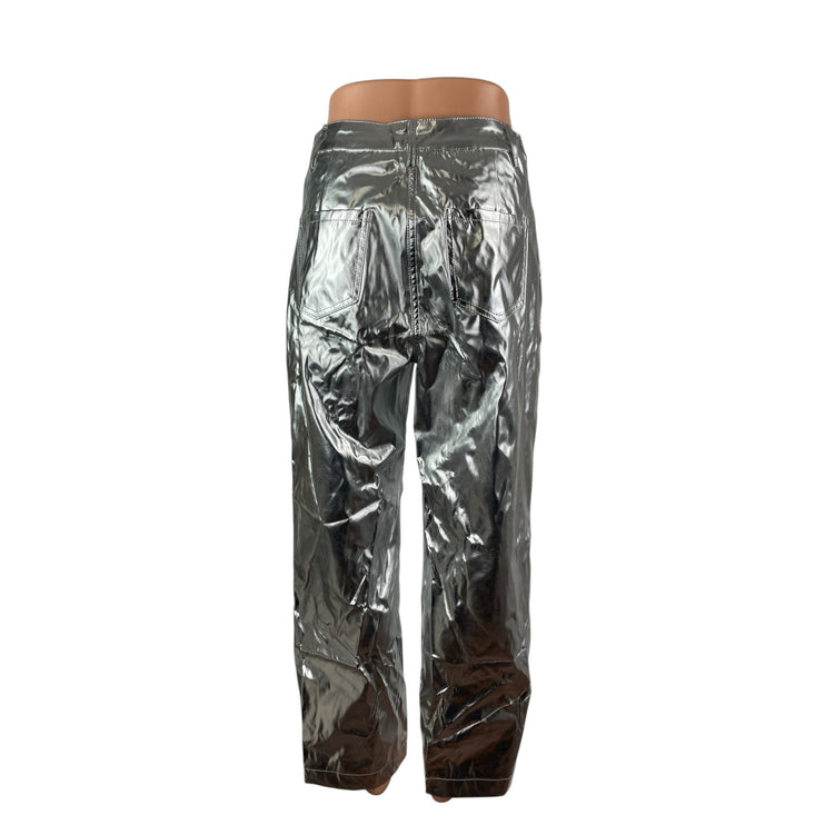 Amylynn Women's Silver Metallic High Rise Straight Leg Relaxed Trousers Pants S
