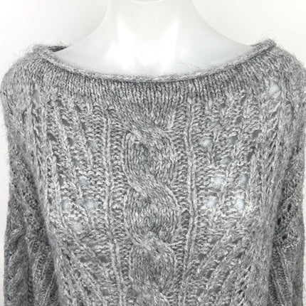 Asos Gray Cable Knit Crochet Boat Neck Long Sleeve Pullover Sweater Dress Sz 6