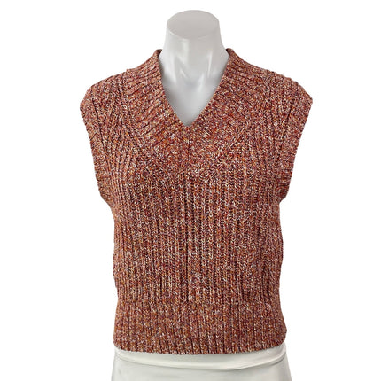 Banana Republic Women's Orange White Sleeveless Heathered Knit Sweater Vest Sz M