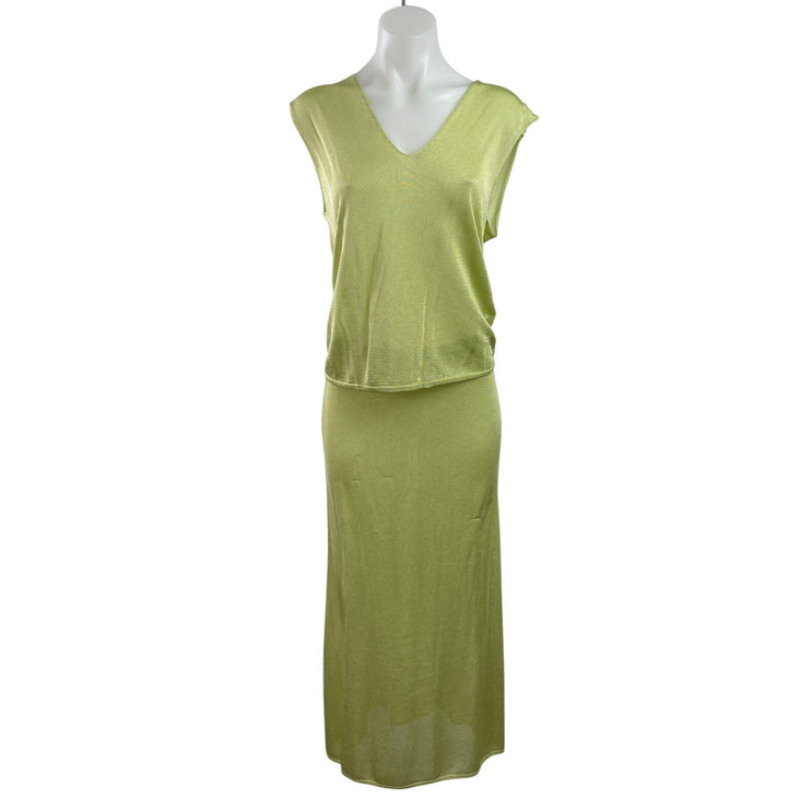 NEW Djerf Avenue Peridot Green V Neck Open Back Blouse Midi Skirt Set Size S