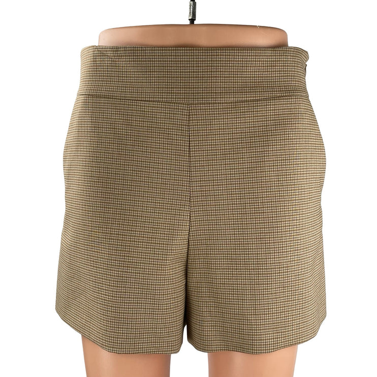 Zara Women's Tan Beige Khaki Plaid High Waisted Pocket Casual Mini Shorts Size S