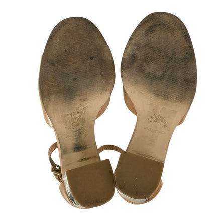Aldo Nilia Women's Brown Open Toe Ankle Strap Gold High Block Heels Sandals Sz 7