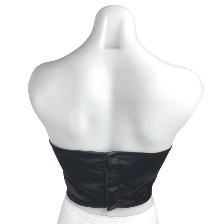 Zara Women's Black Silky Satin Sleeveless Strapless Bandeau Crop Tube Tank Top S