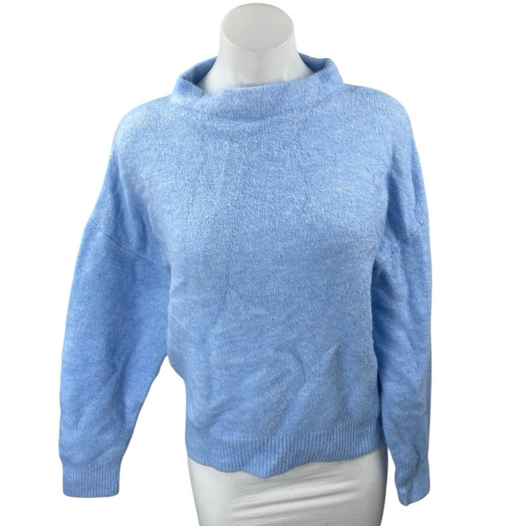 Zara Women's Blue Funnelk Neck Long Sleeve Knit Sweatshirt Sweater Top Size S
