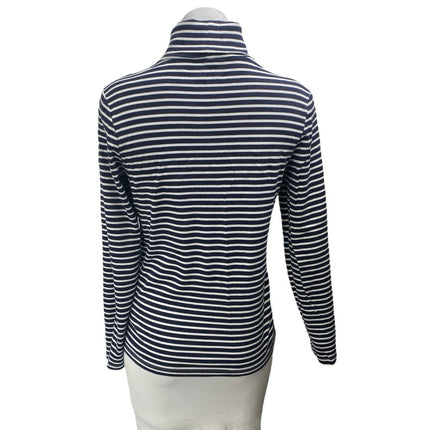 J,Crew Perfect Fit Navy Blue White Striped Long Sleeve Turtleneck Sweater Top L