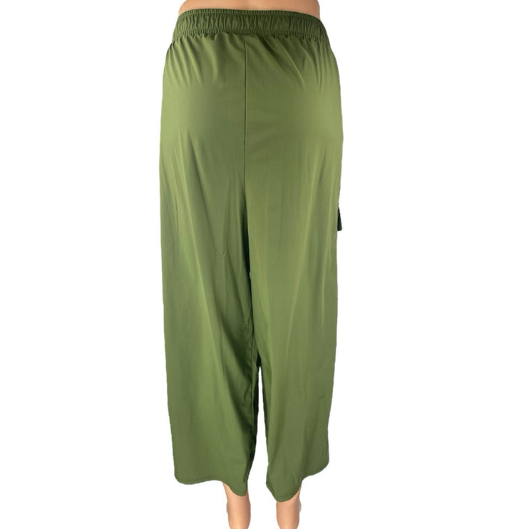 Retrology Green Drawstring High Waisted Cargo Wide Leg Trousers Cropped Pants 1x