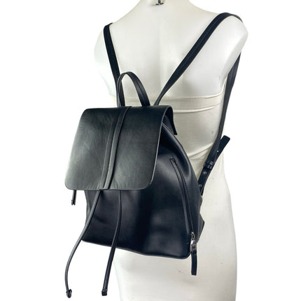 Zara Women's Black Faux Vegan Leather Tassled Drawstring Backpack Bag OS