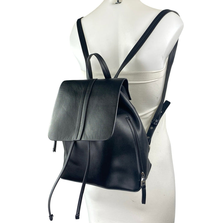 Zara Women's Black Faux Vegan Leather Tassled Drawstring Backpack Bag OS