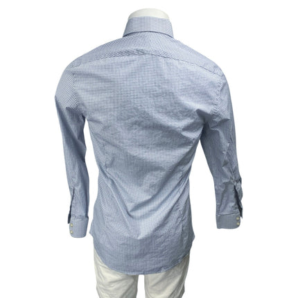 Charles Tyrwhitt Blue Extra Slim Checkered Long Sleeve Button Up Shirt Top 15/L