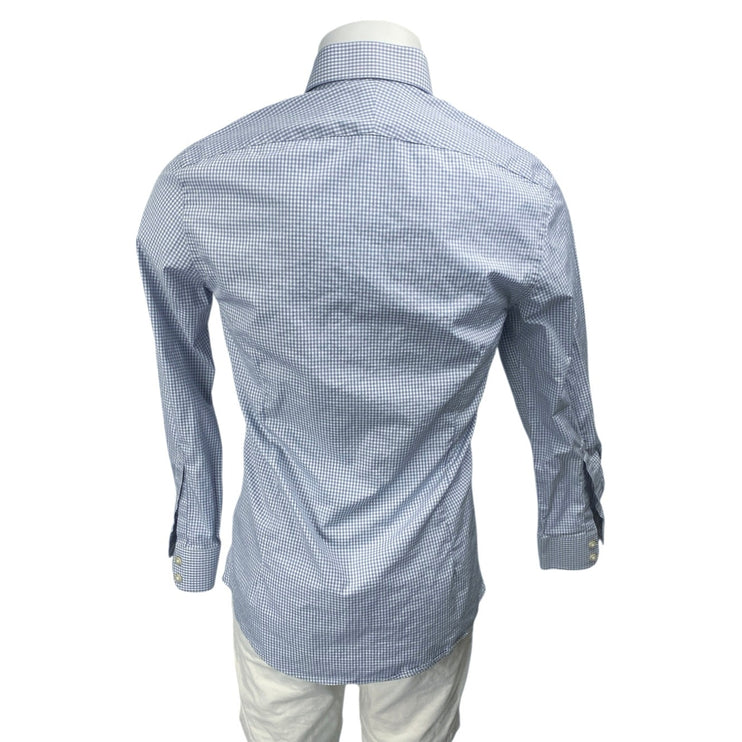Charles Tyrwhitt Blue Extra Slim Checkered Long Sleeve Button Up Shirt Top 15/L