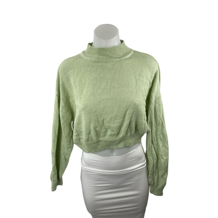 H&M Women's Green Ribbed Knit Long Sleeve Mock Neck Cropped Sweater Top Size S