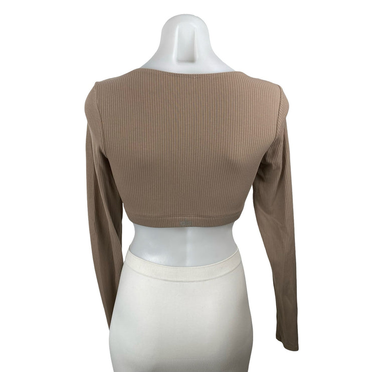 Alo Yoga Ribbed Defined Scoop Neck Long Sleeve Gym Athletic Activewear Bra Top S