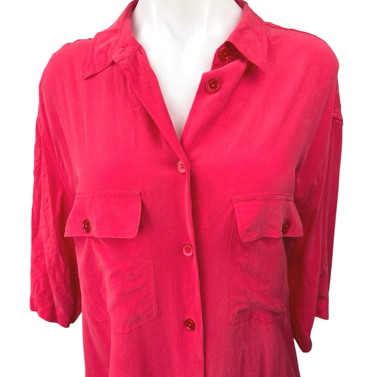 Equipment Red 100% Silk 3/4 Sleeve Button Down Tunic Shirt Mini Dress Size M